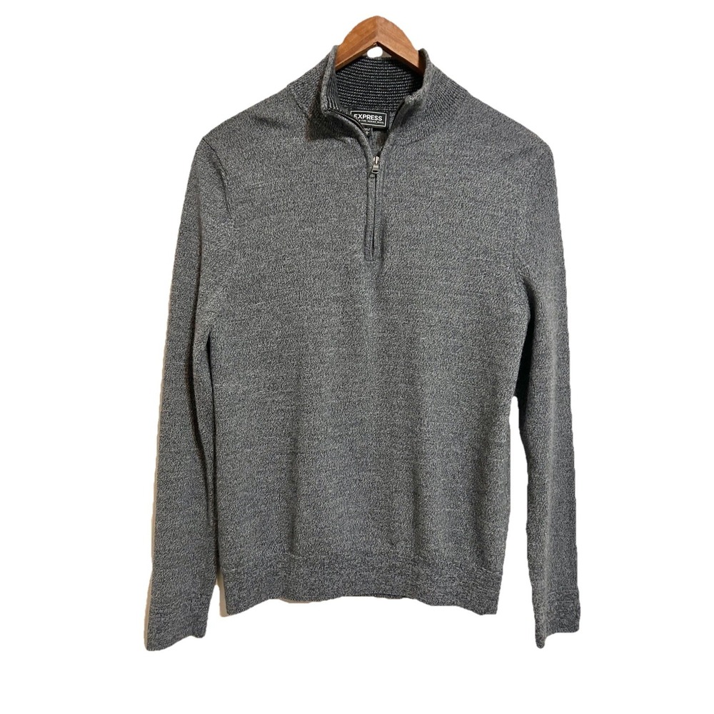 Express Pullover Men's Fine Merino Wool Gray 1/4 ZipLong Sleeve Sweater